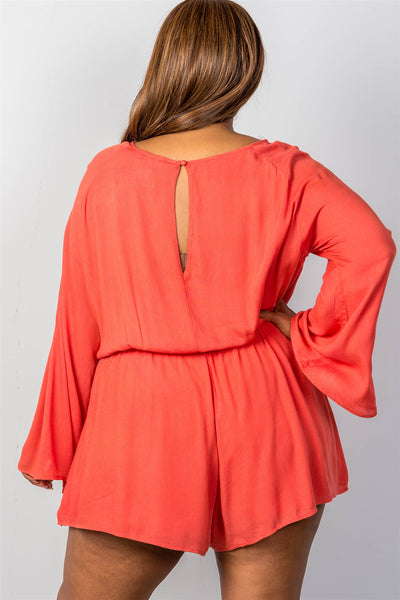 Ladies Coral Terracotta Ladder Romper Resort Wear Bright Plus Size