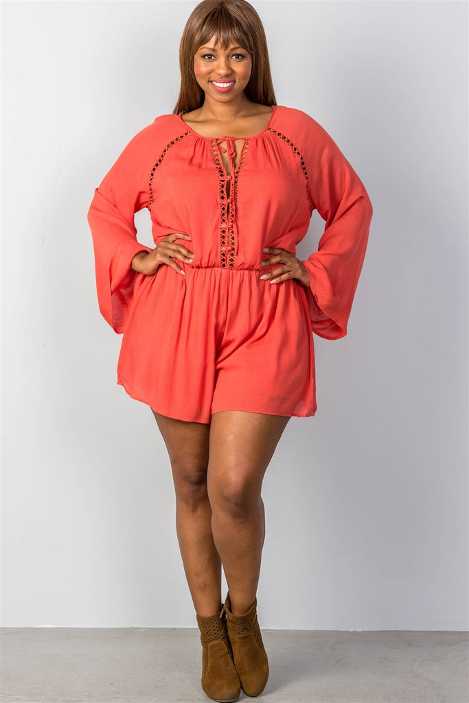 Ladies Coral Terracotta Ladder Romper Resort Wear Bright Plus Size