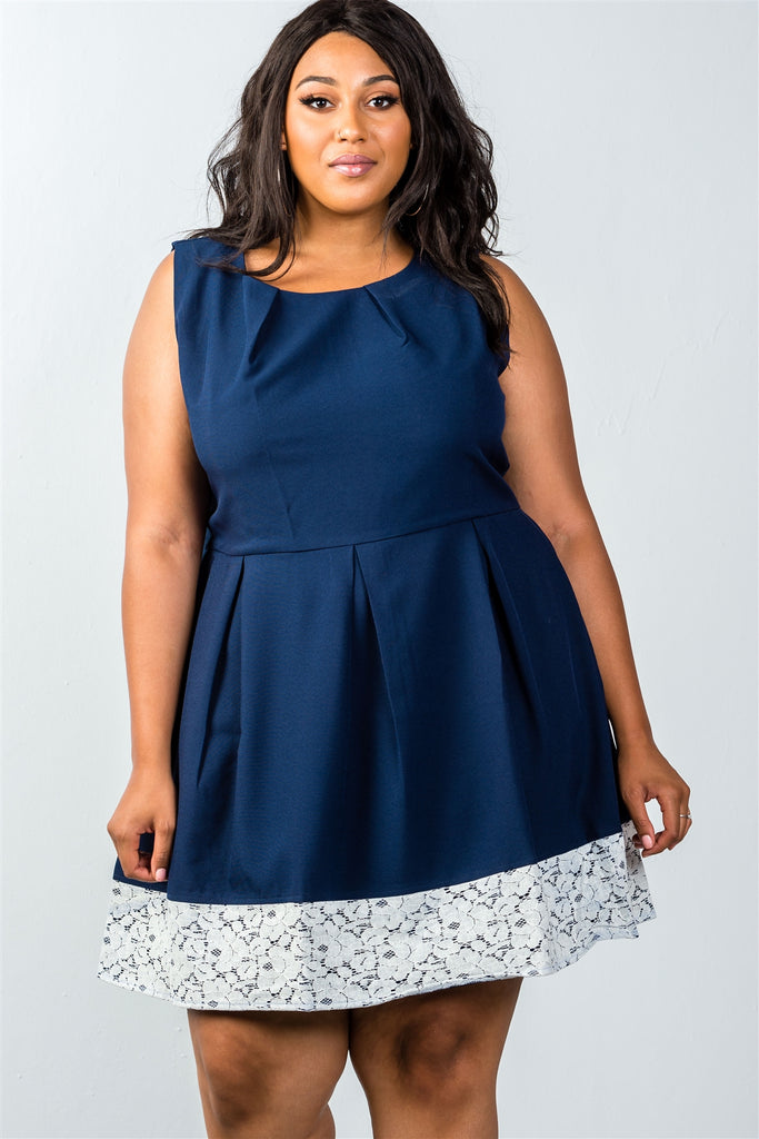 Navy Dark Vintage Blue Dress Lace Plus Sizes