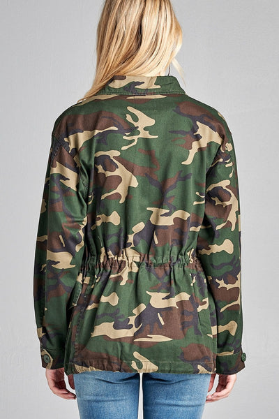 Collared Camo Print Utility Jacket