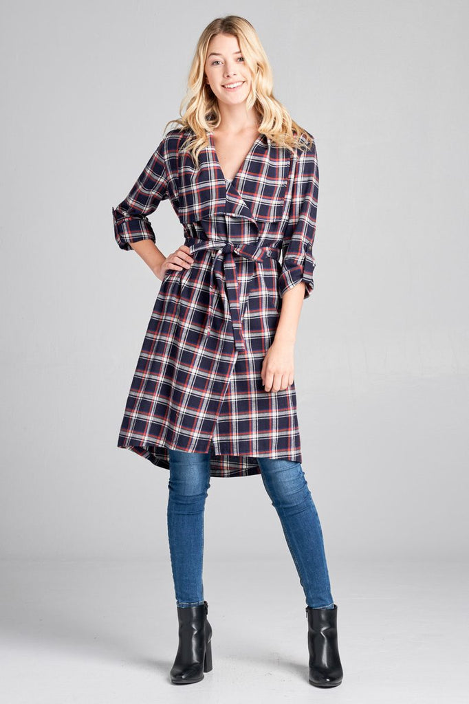 Plaid Cotton Rolled Sleeve Jacket