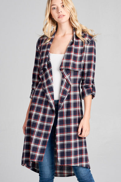 Plaid Cotton Rolled Sleeve Jacket