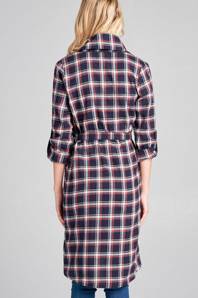 Plaid Cotton Rolled Sleeve Jacket