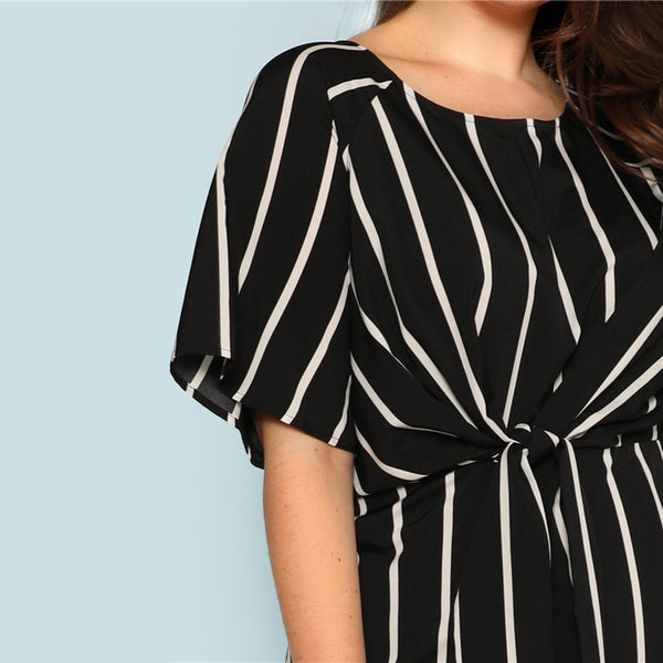 Black With White Stripes Jumpsuit Wide Leg Resort Wear Plus Size