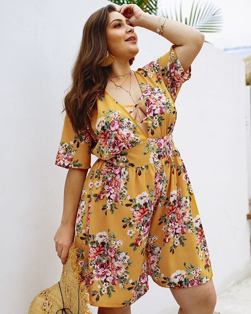 Boho Bohemian Romper Resort Wear Floral Plus Sizes