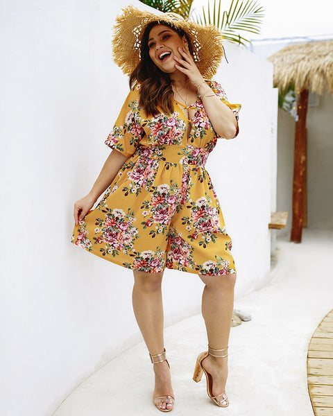 Boho Bohemian Romper Resort Wear Floral Plus Sizes