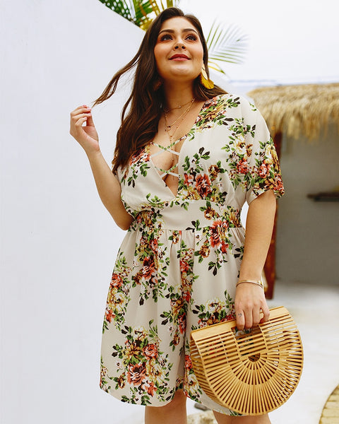 Boho Bohemian Romper Resort Wear Floral Plus Sizes